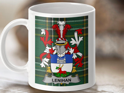 Lenihan Family Crest Mug, Personalized Scottish Clan Tartan Coffee Cup, Heraldic Emblem Ceramic Mug, Unique Ancestry Gift Idea