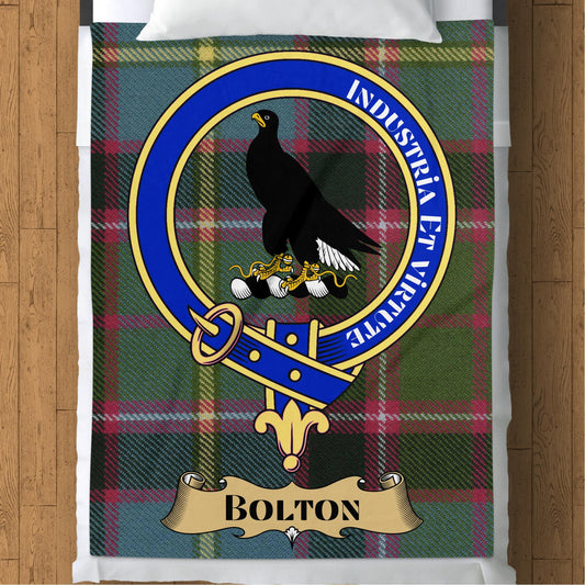 Scottish Clan Bolton Crest Tartan Throw Blanket - Living Stone Gifts