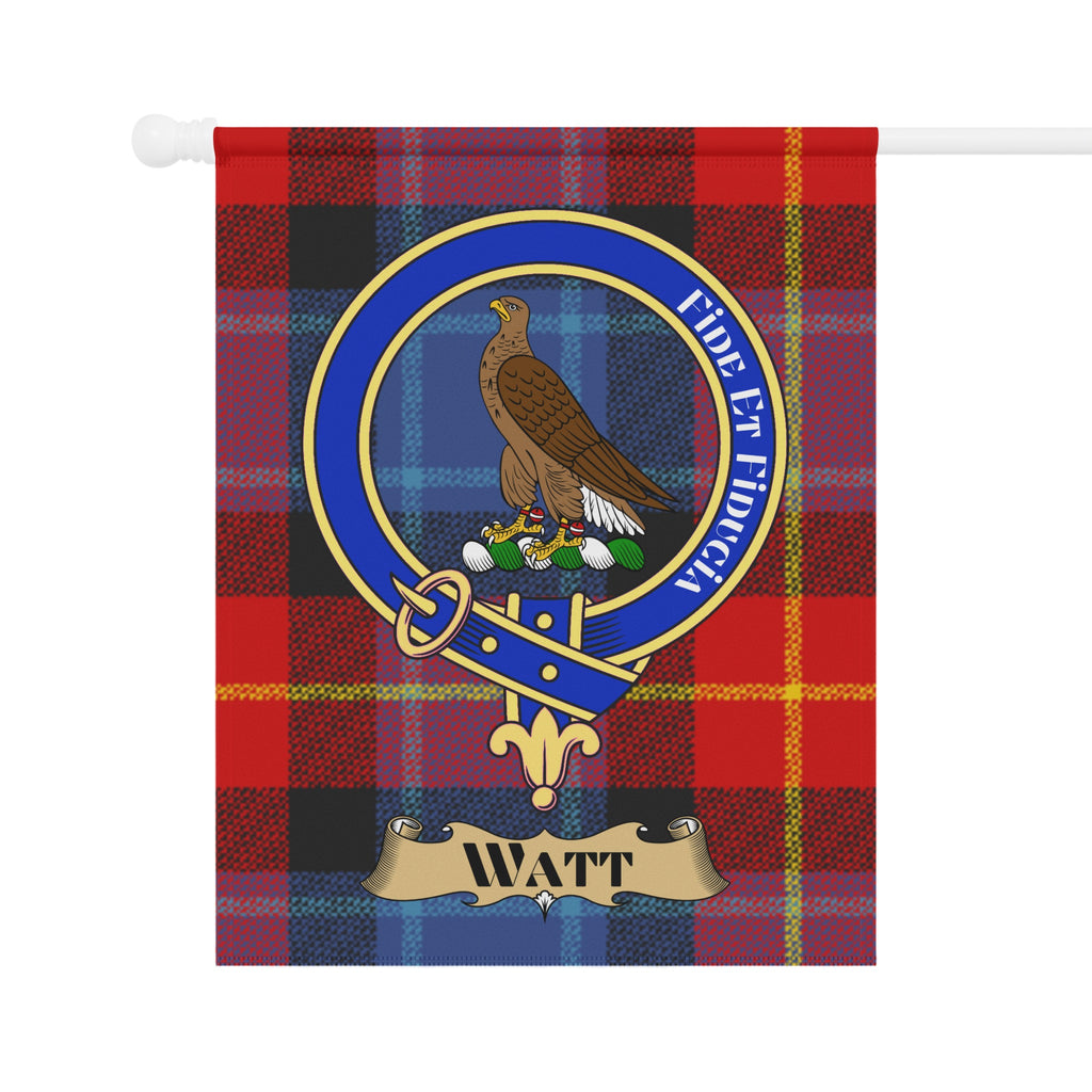 Watt clan crest tartan garden flag — full view