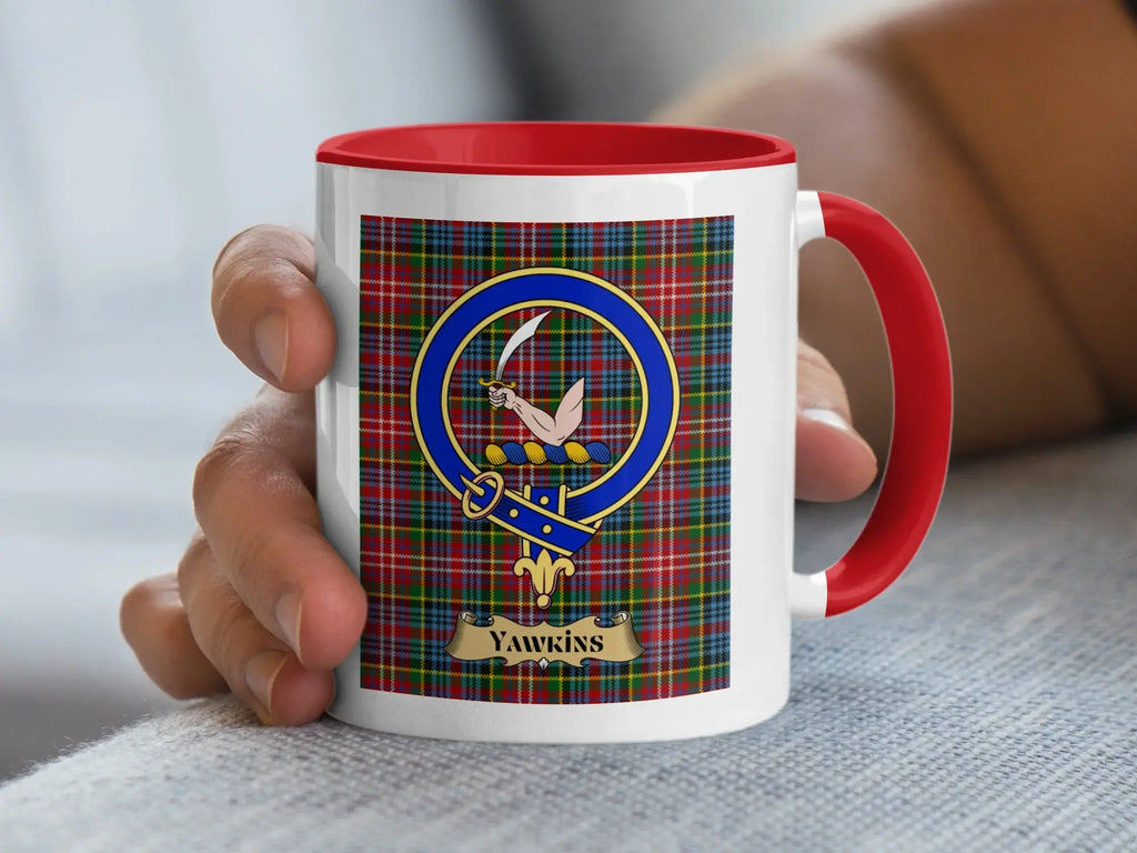Yawkins family crest ceramic mug for everyday coffee and tea