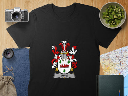 Irwin Family Crest Emblazoned on Black Shirt Product