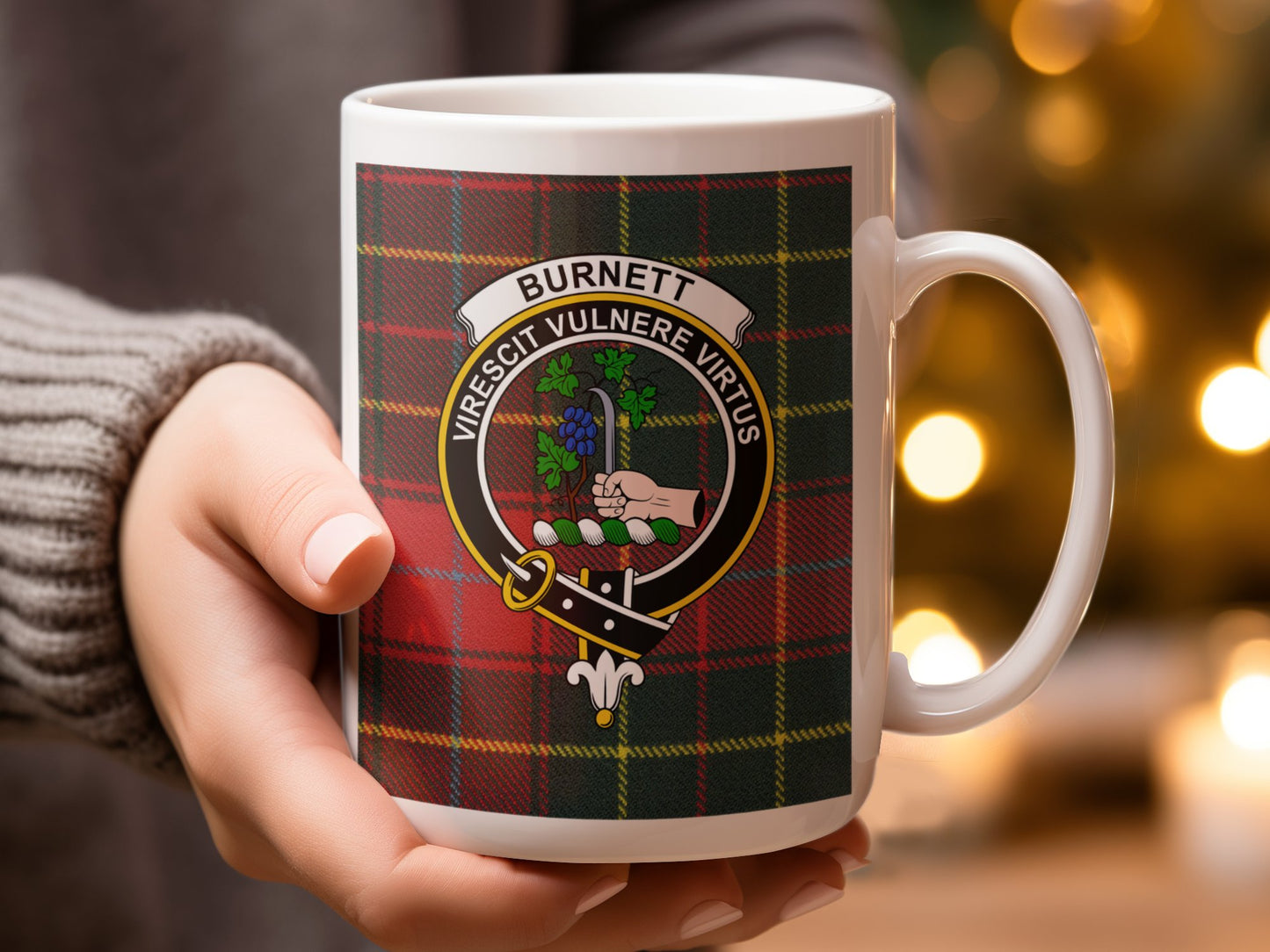 Unique Burnett Clan Crest Design Checkered Mug - Living Stone Gifts