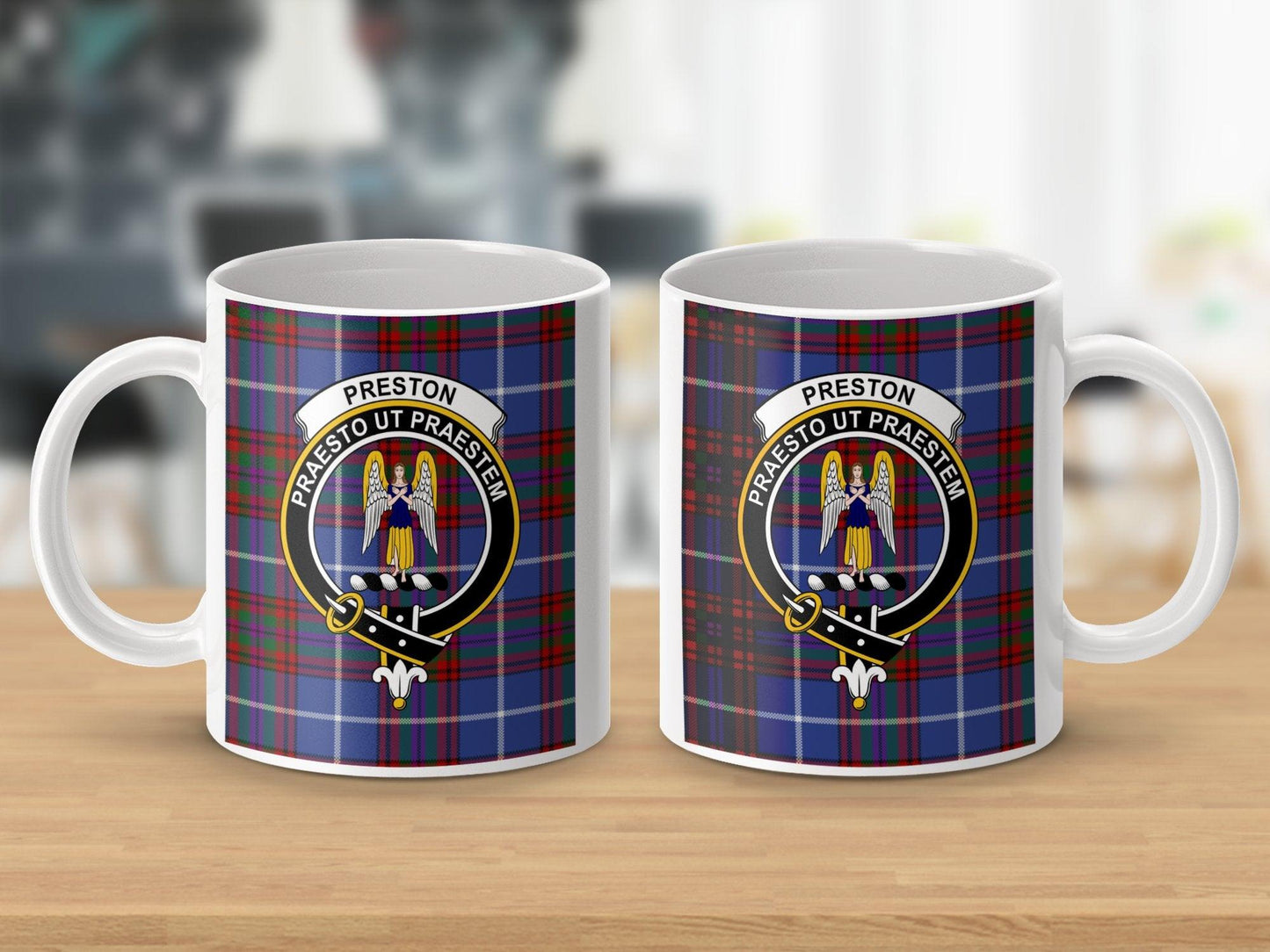 Preston Clan Crest with Tartan Plaid Design Mug - Living Stone Gifts