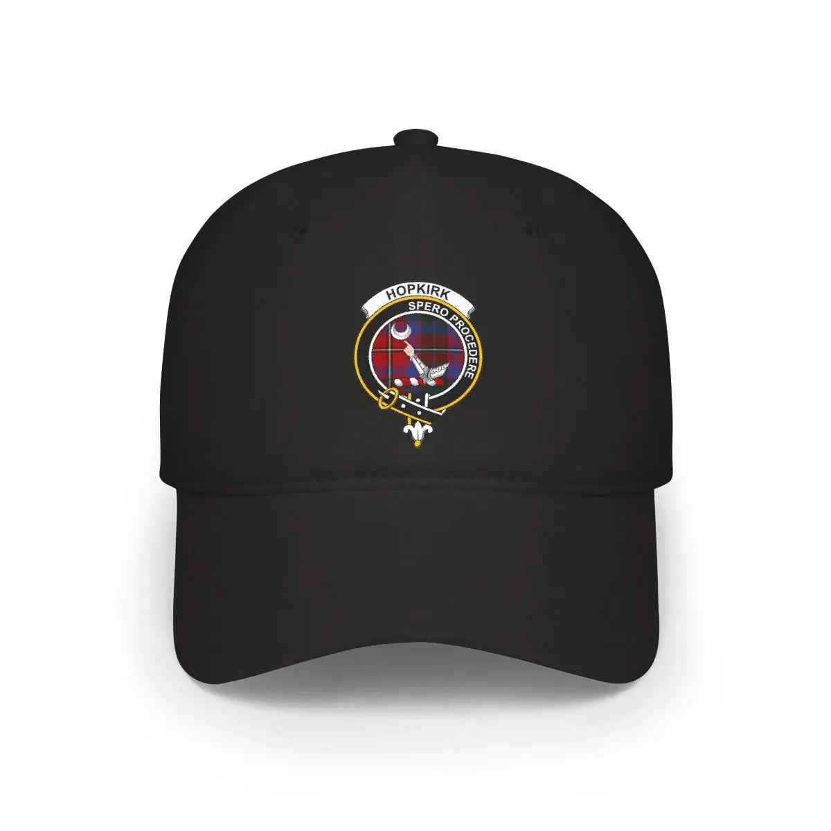 Black Hat with Hopkirk Spero Proceedere Embroidered Design