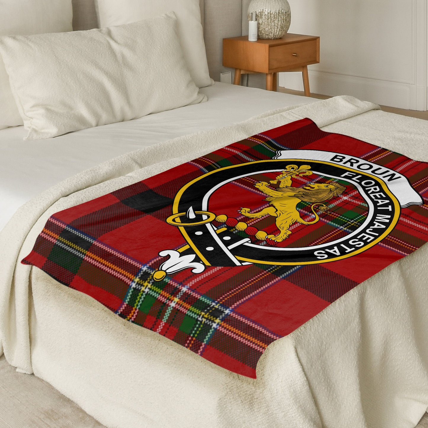 Broun Scottish Tartan Crest Throw Blanket - Living Stone Gifts