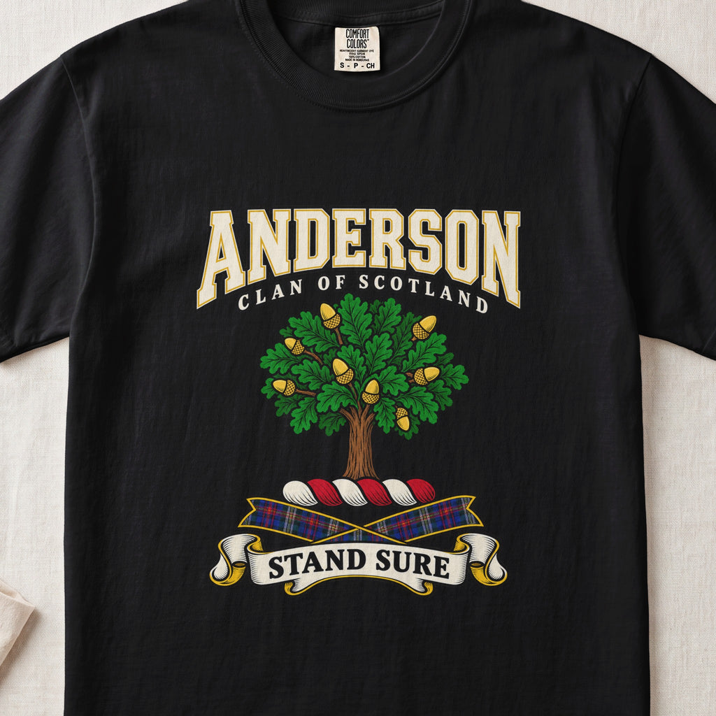 Anderson Scottish clan graphic T-shirt in Black, front view