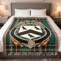 O'Kirwan Irish National Tartan woven blanket with family crest emblem
