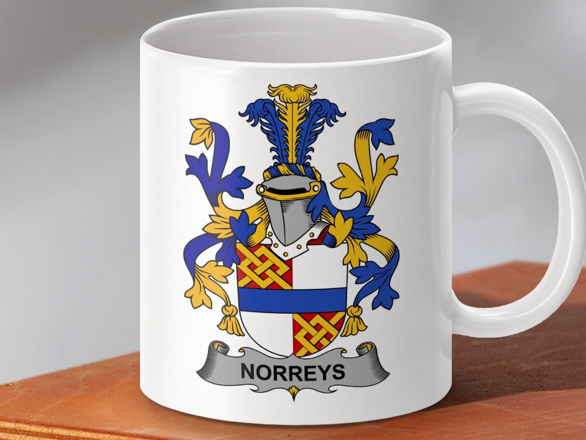 Norreys Family Crest Coat of Arms Design Mug - Celtic Ancestry Gifts