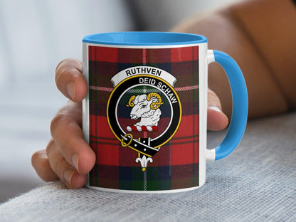 Ruthven Clan Crest Scottish Tartan Pattern Coffee Mug - Living Stone Gifts