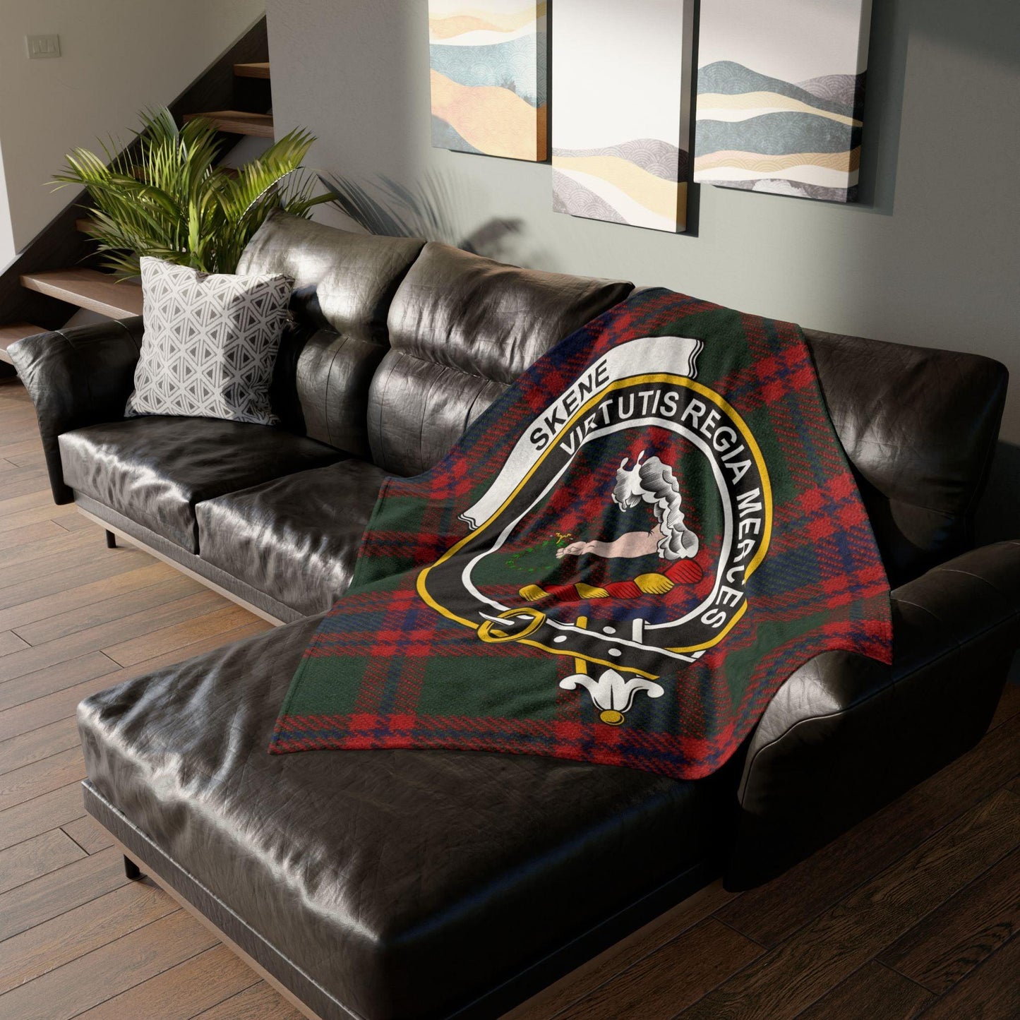 Skene Clan Tartan Blanket – Scottish Crest Throw