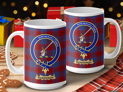 Robinson Clan Crest Badge Tartan Design Pattern Mug - Living Stone Gifts