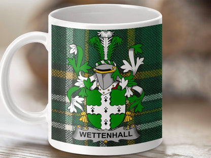 Wettenhall Surname Family Crest Irish Tartan Mug - Celtic Ancestry Gifts
