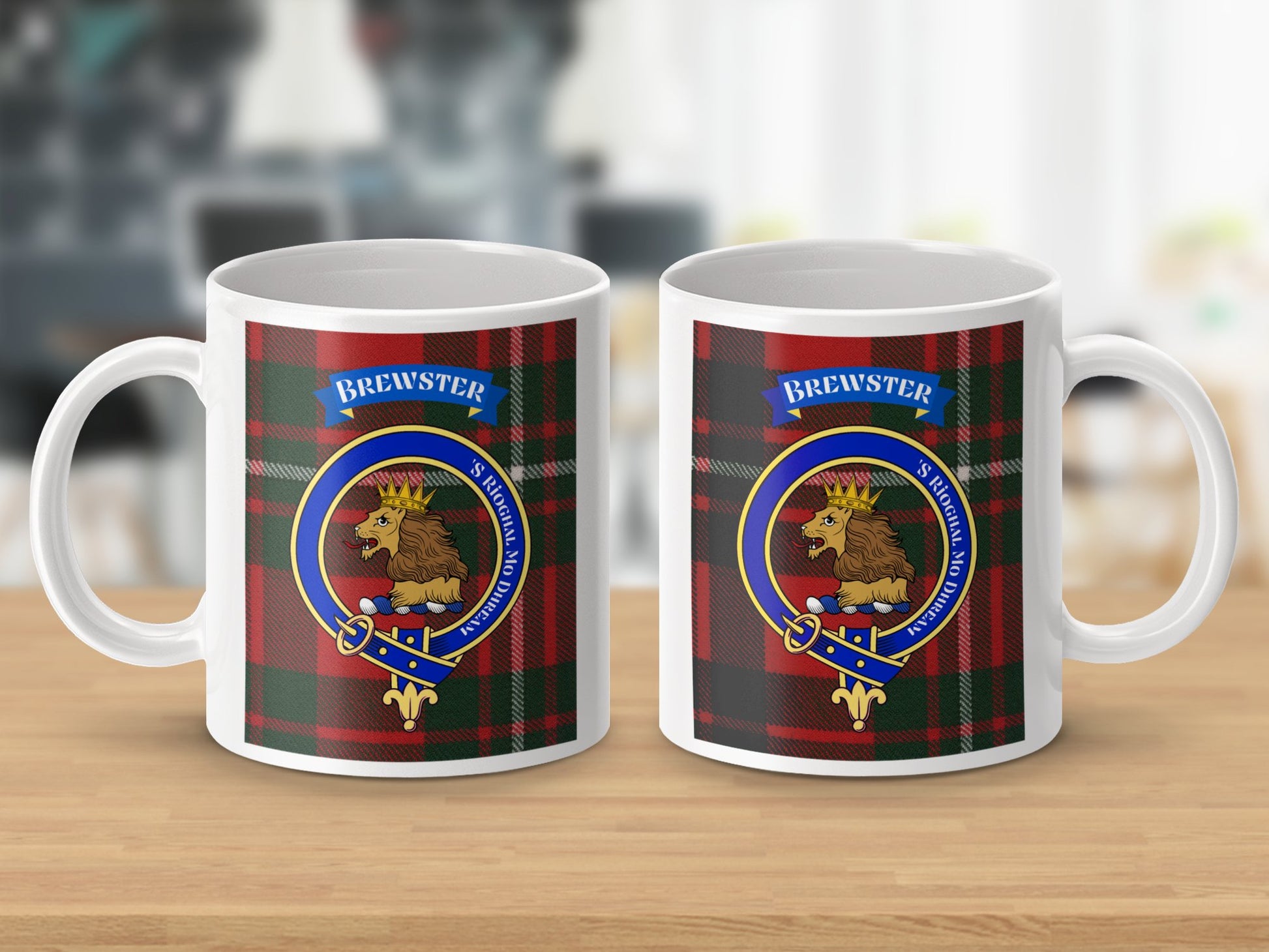 Royal Lion Brewster Family Crest Highland Tartan Mug - Living Stone Gifts