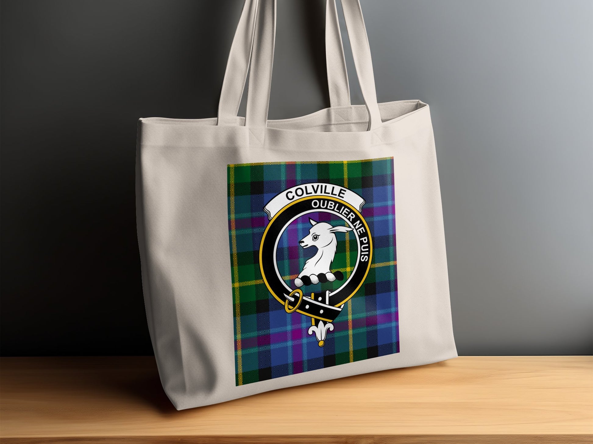 Colville Clan Scottish Tartan Crest Tote Bag - Living Stone Gifts