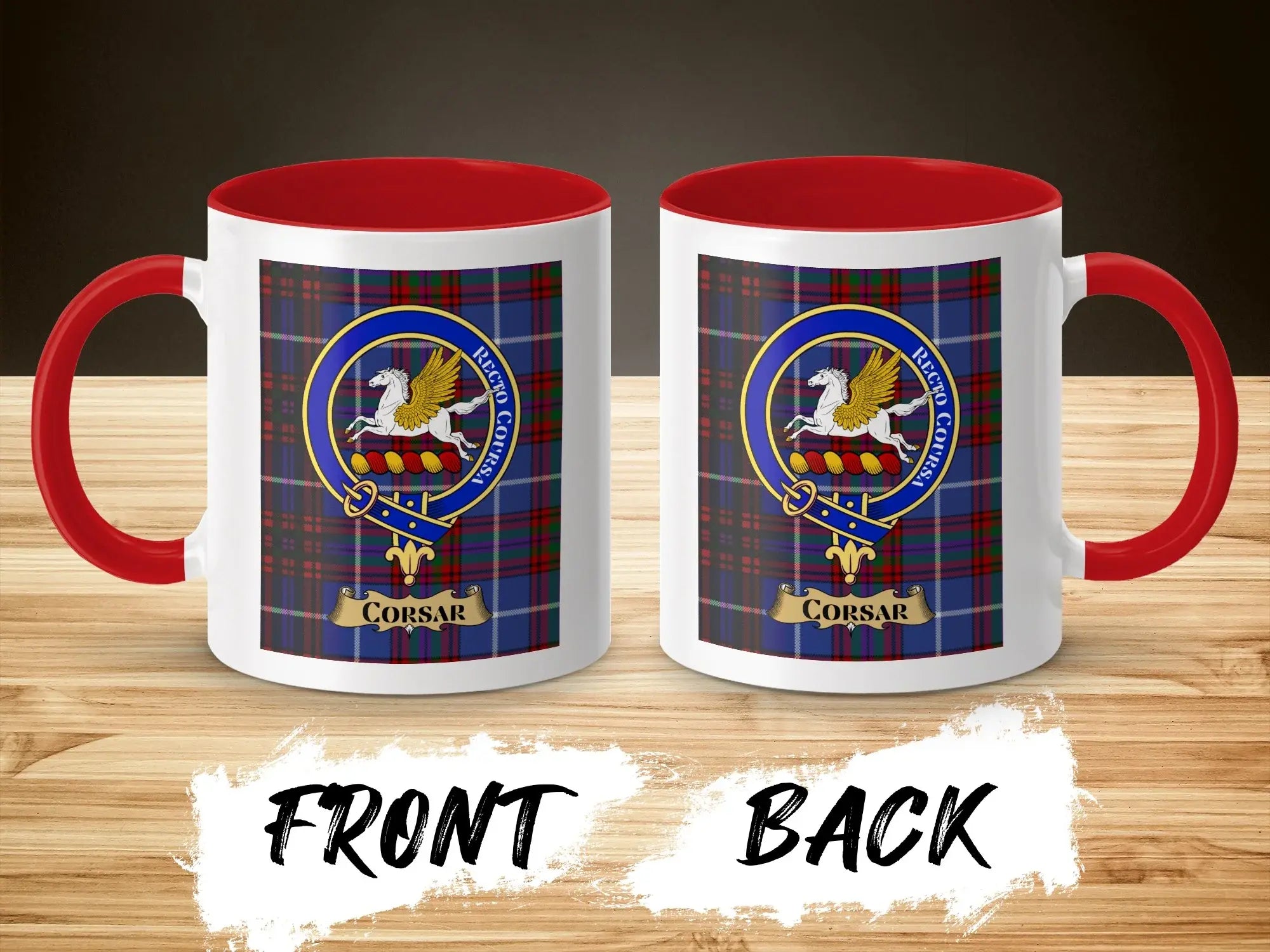 Corsar Clan Crest Tartan Plaid Mug Front and Back View