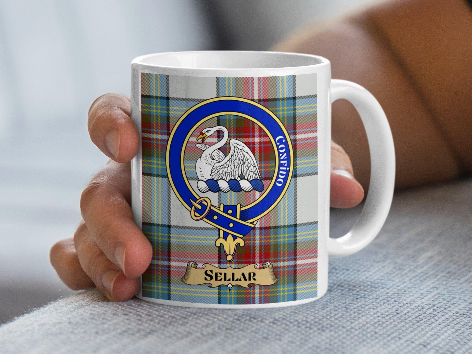 Sellar Clan Crest Scottish Tartan Design Coffee Mug - Living Stone Gifts