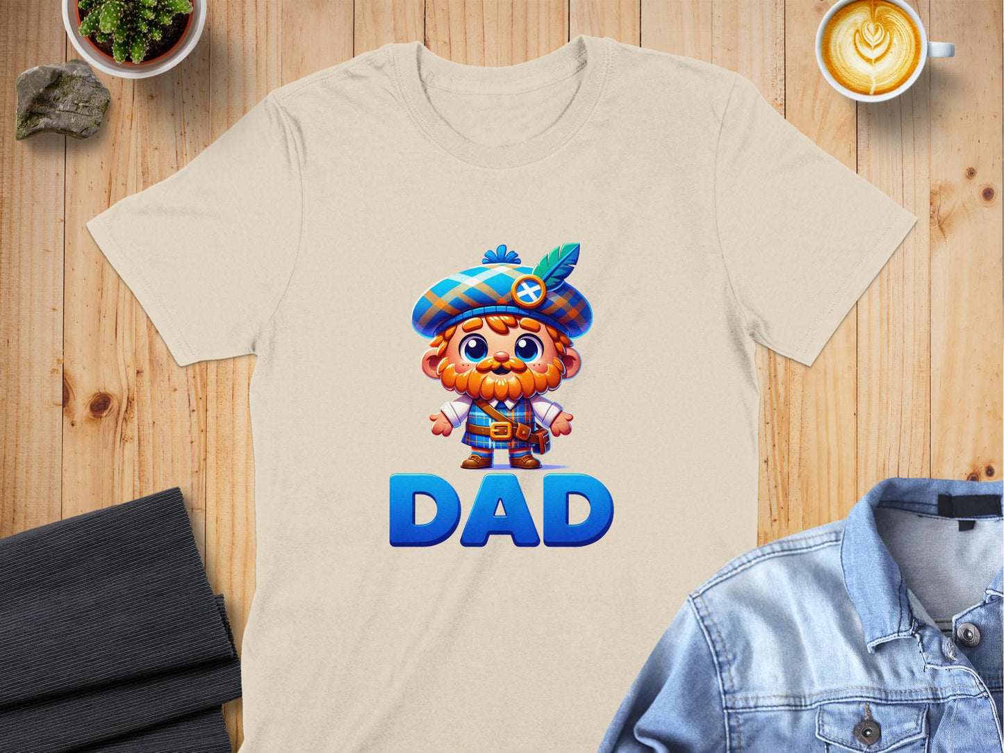 Cute Cartoon Dad in Scottish Outfit T-Shirt - Living Stone Gifts