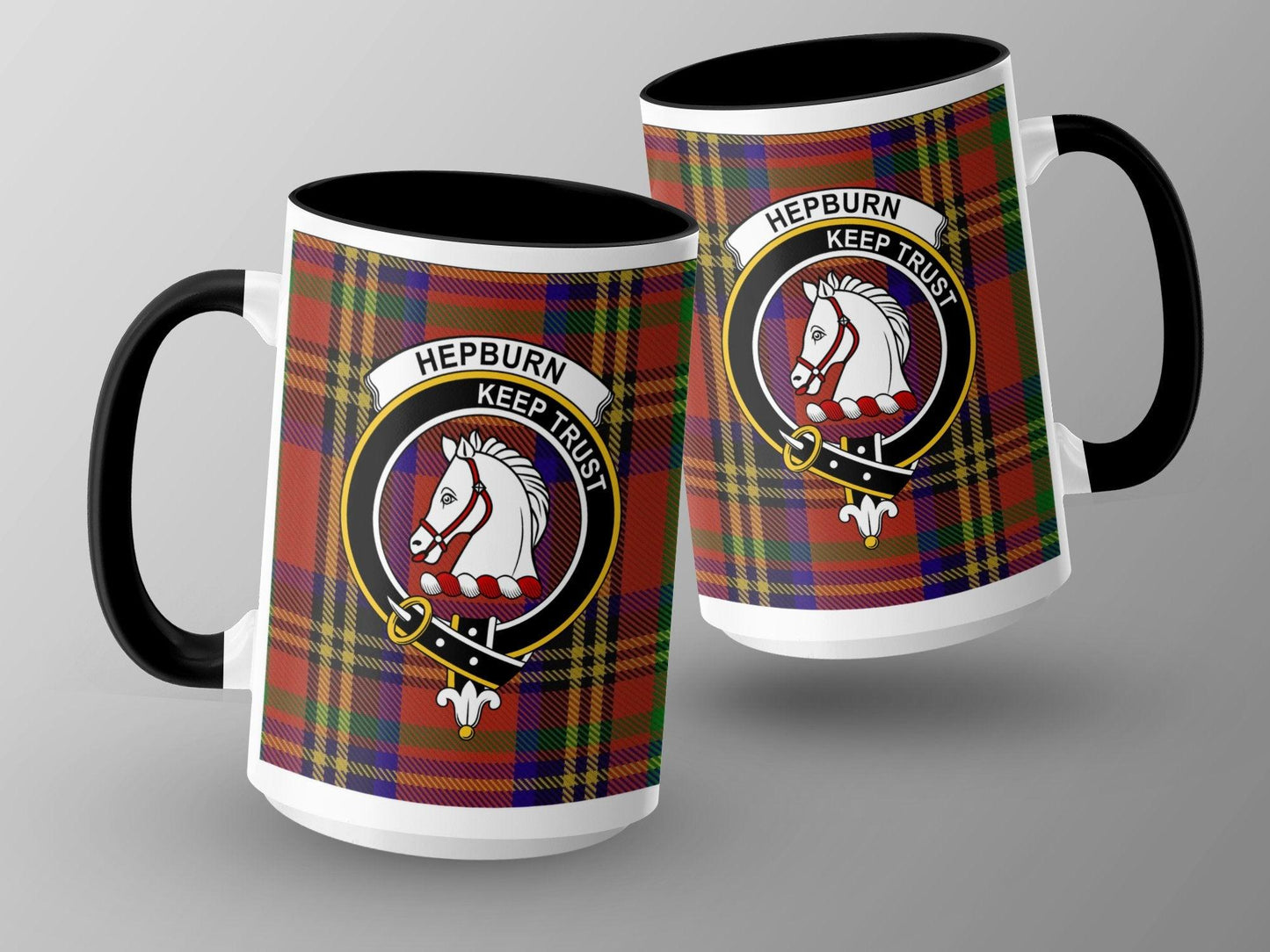 Hepburn Clan Crest Tartan Plaid Design Coffee Mug - Living Stone Gifts