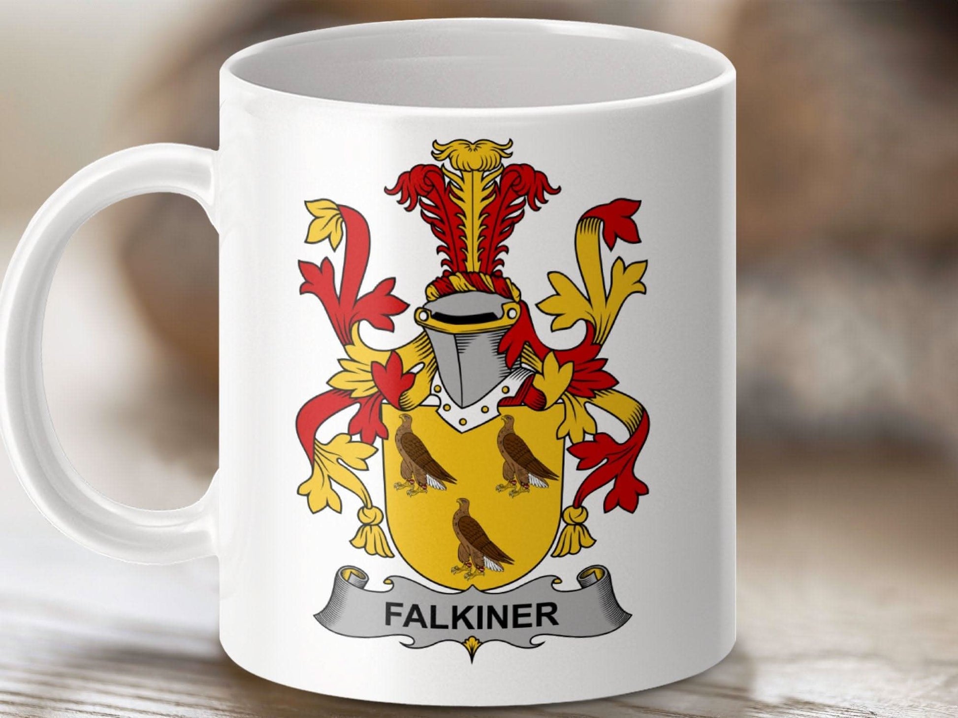Falkiner Surname Irish Family Crest Mug - Celtic Ancestry Gifts