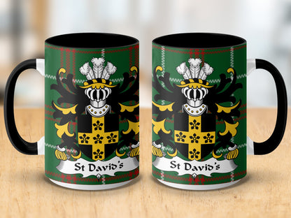 St David's Coat of Arms on Welsh Tartan Background Mug - Living Stone Gifts