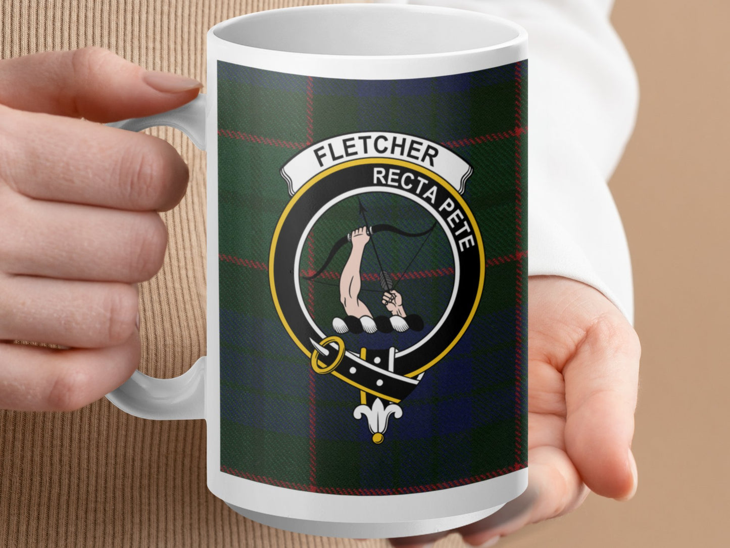 Clan Fletcher Scottish Tartan Crest Coffee Mug - Living Stone Gifts