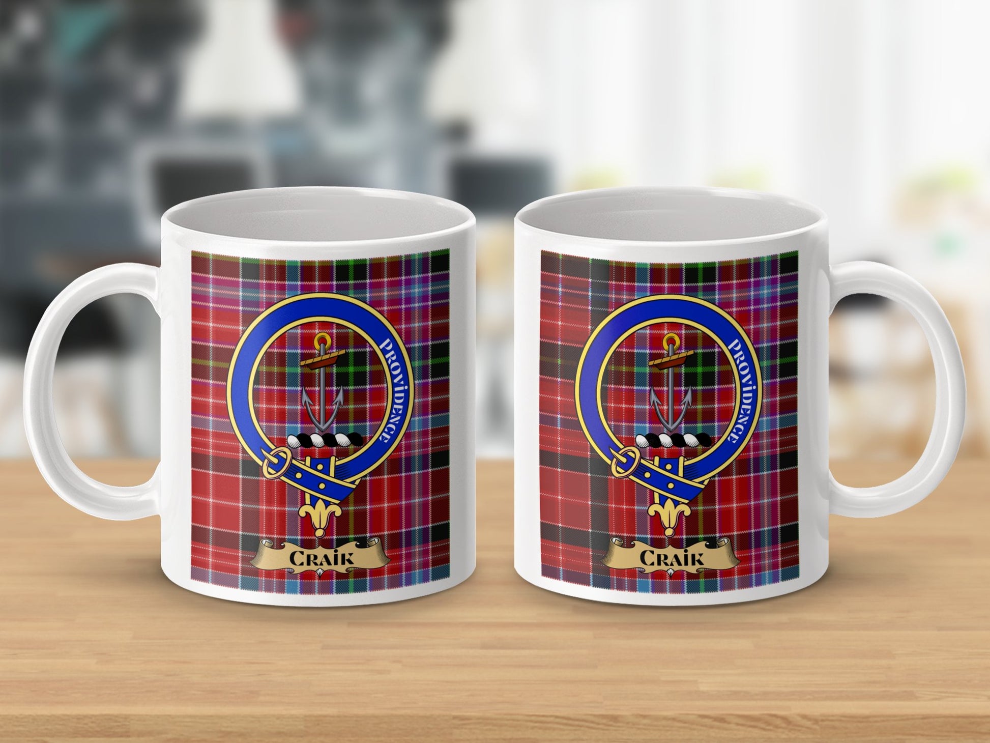 Craik Clan Crest Tartan Background Ceramic Mug - Living Stone Gifts