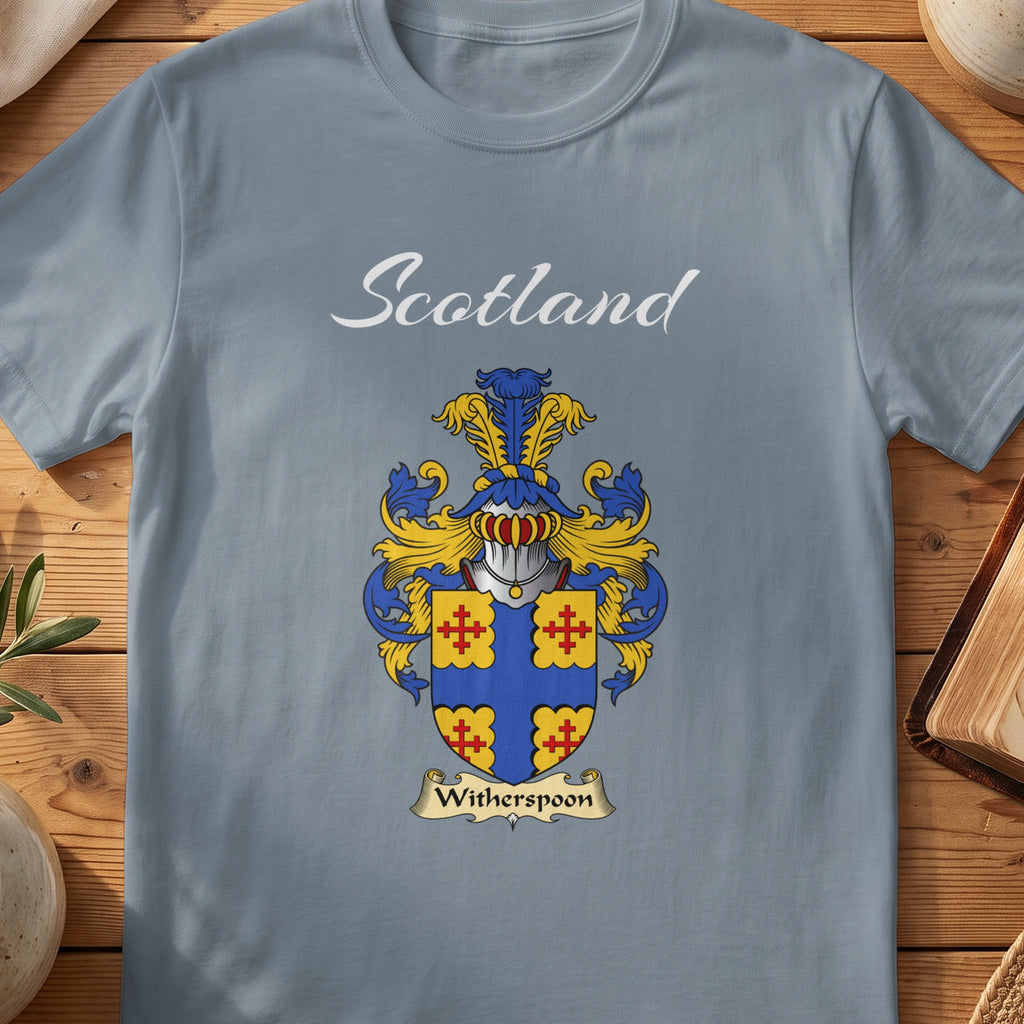 Witherspoon Scottish family shield T-shirt in Stone Blue