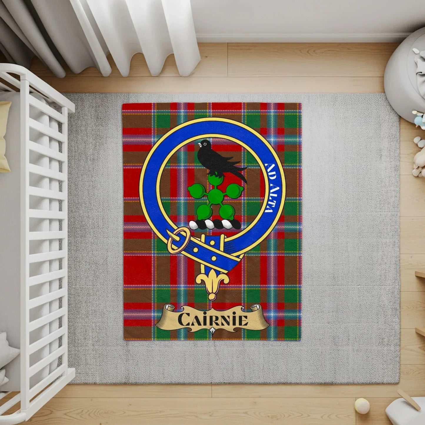 Cairnie Coat of Arms with Clan Tartan Area Rug product