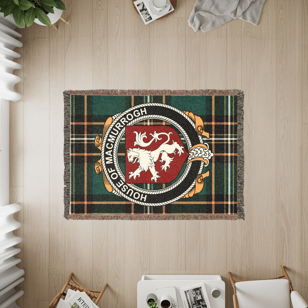 MacMurrogh Irish heritage woven throw with family crest emblem