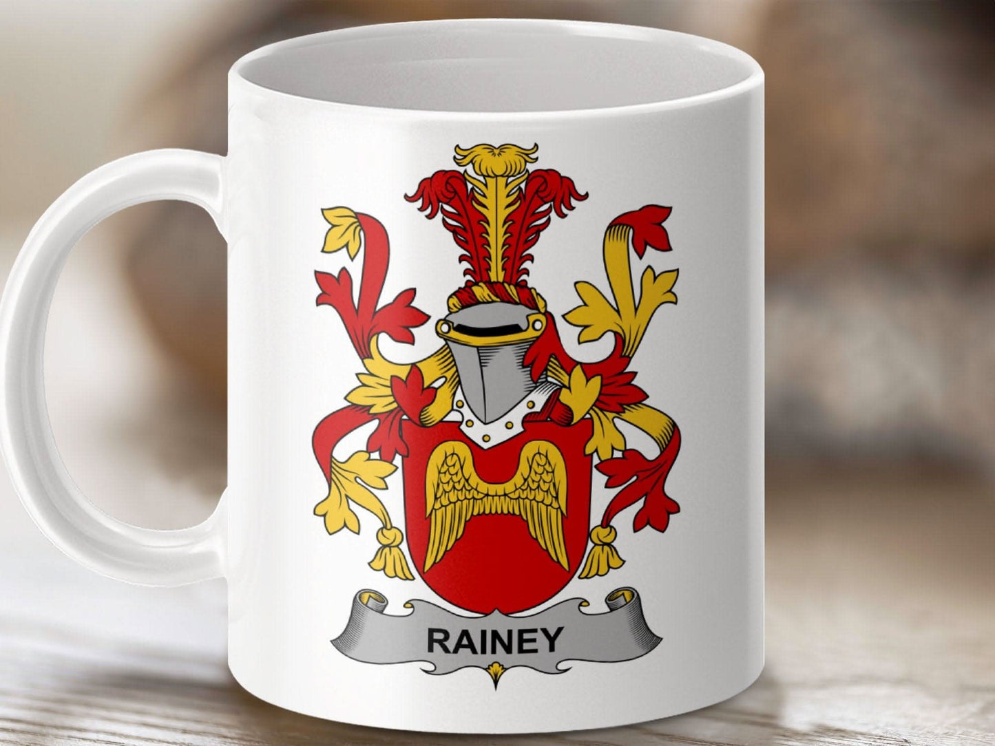 Rainey Family Crest Colorful Artistic Design Mug - Celtic Ancestry Gifts