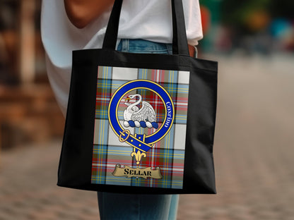 Scottish Clan Crest on Tartan Background Tote Bag - Living Stone Gifts