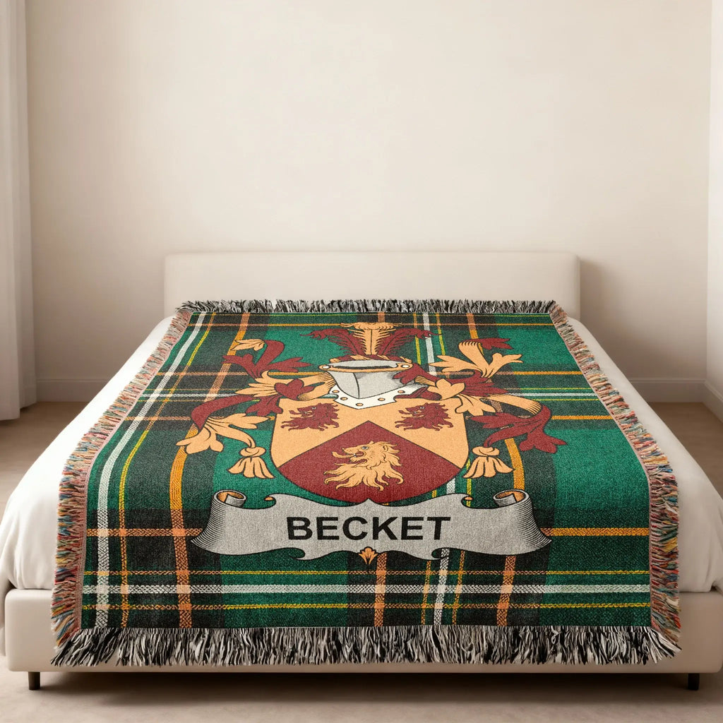 Becket Coat Arms Green Plaid Pattern Fringe Blanket product type