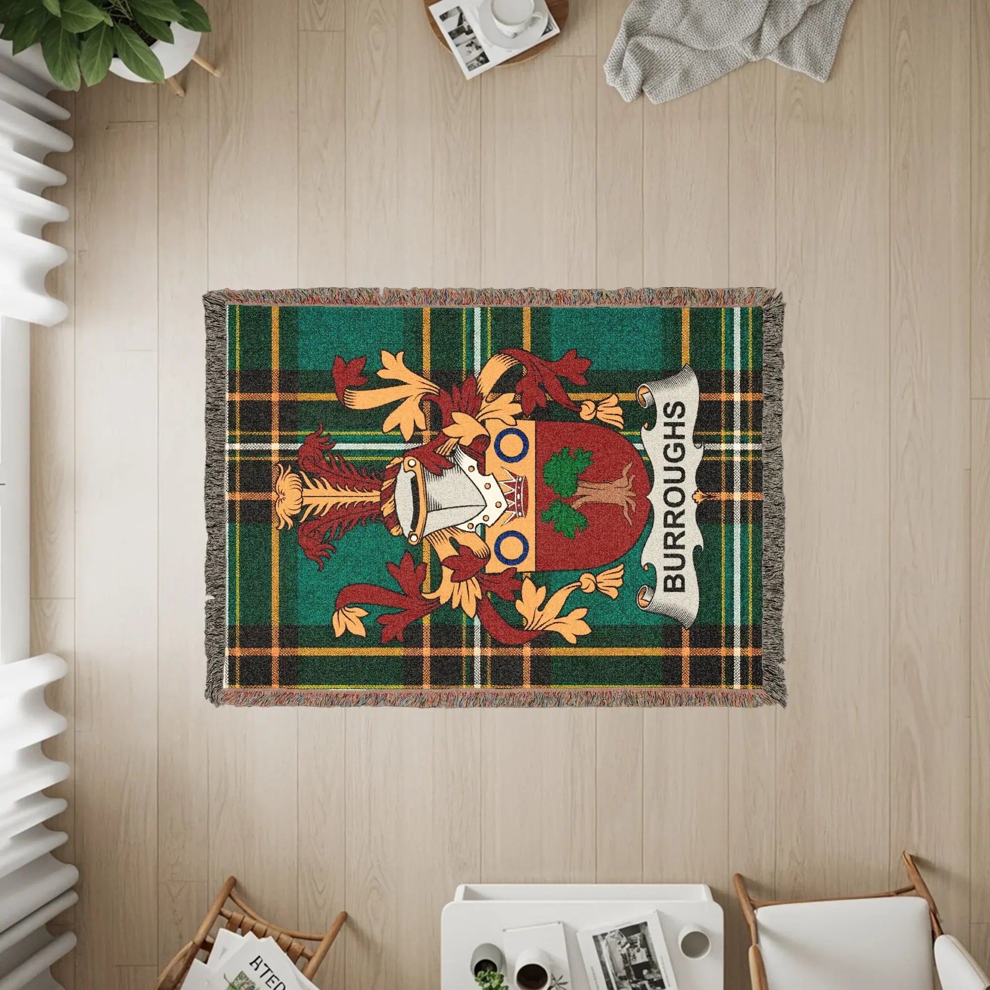 Burroughs Heraldic Plaid Tartan Crest Woven Throw product type