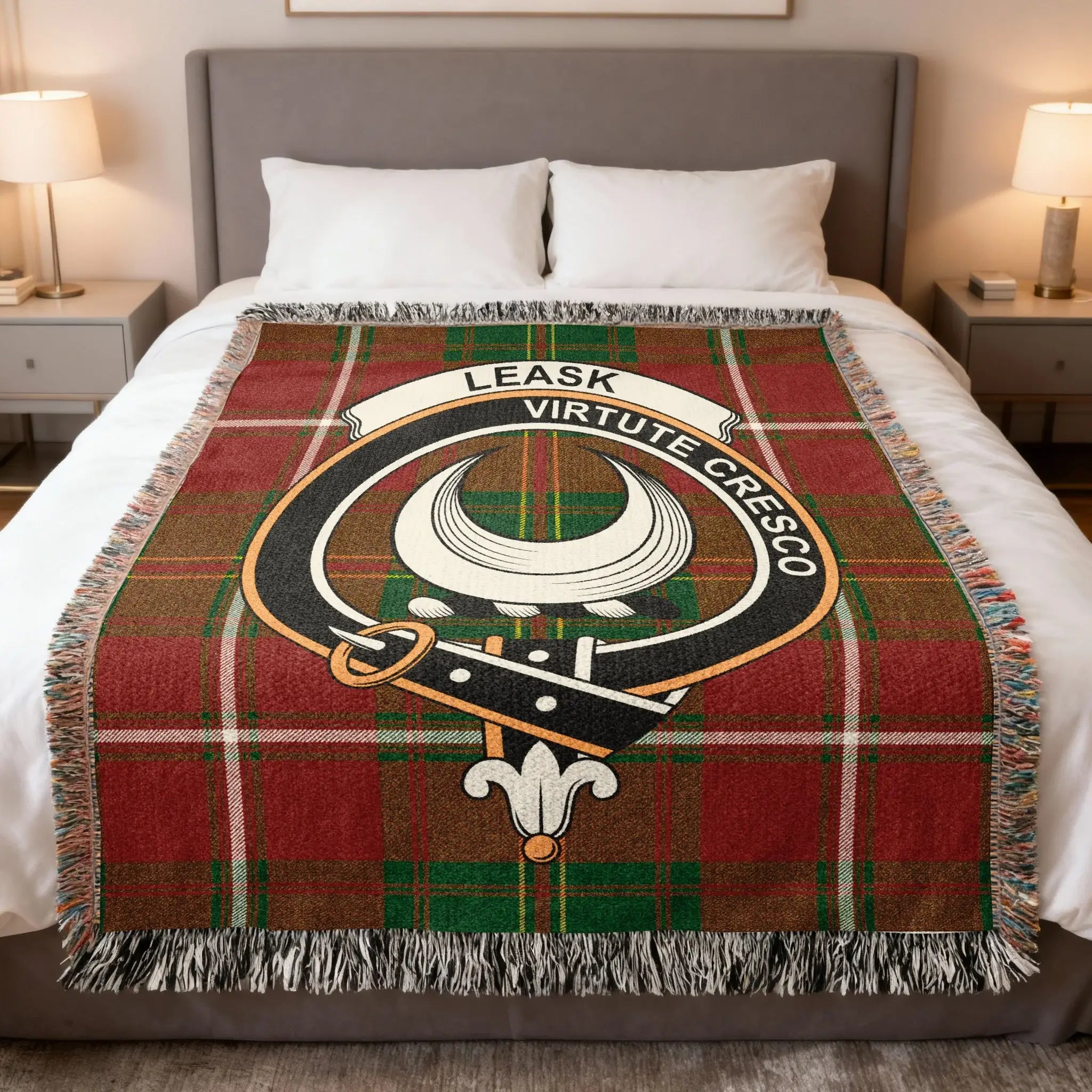 Leask Virtute Cresco Clan Crest Tartan Blanket