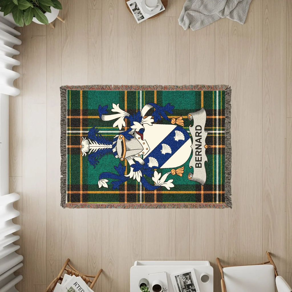 Bernard Family Crest Tartan Plaid Green Throw Blanket product type