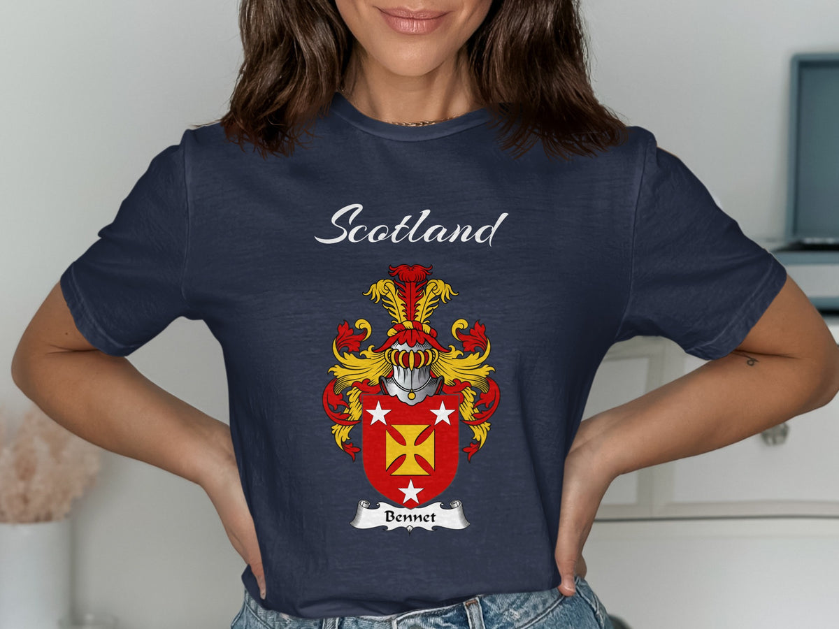 Bennet Scottish family shield design on Navy T-shirt