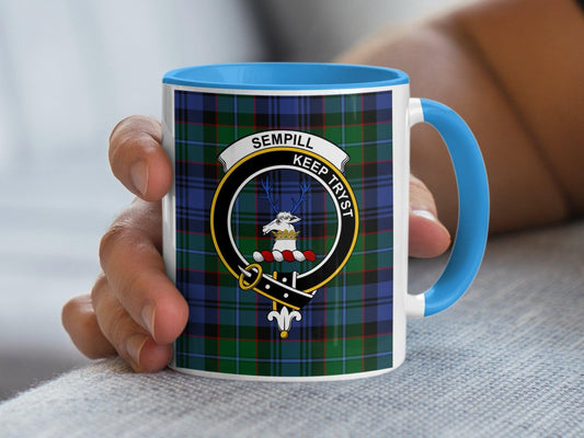 Sempill Clan Crest Tartan Mug with Scottish Heritage Art - Living Stone Gifts