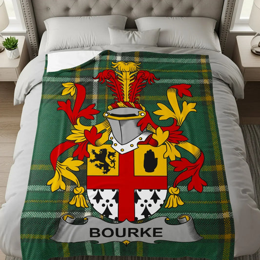 Bourke Family Crest Green Tartan Blanket product