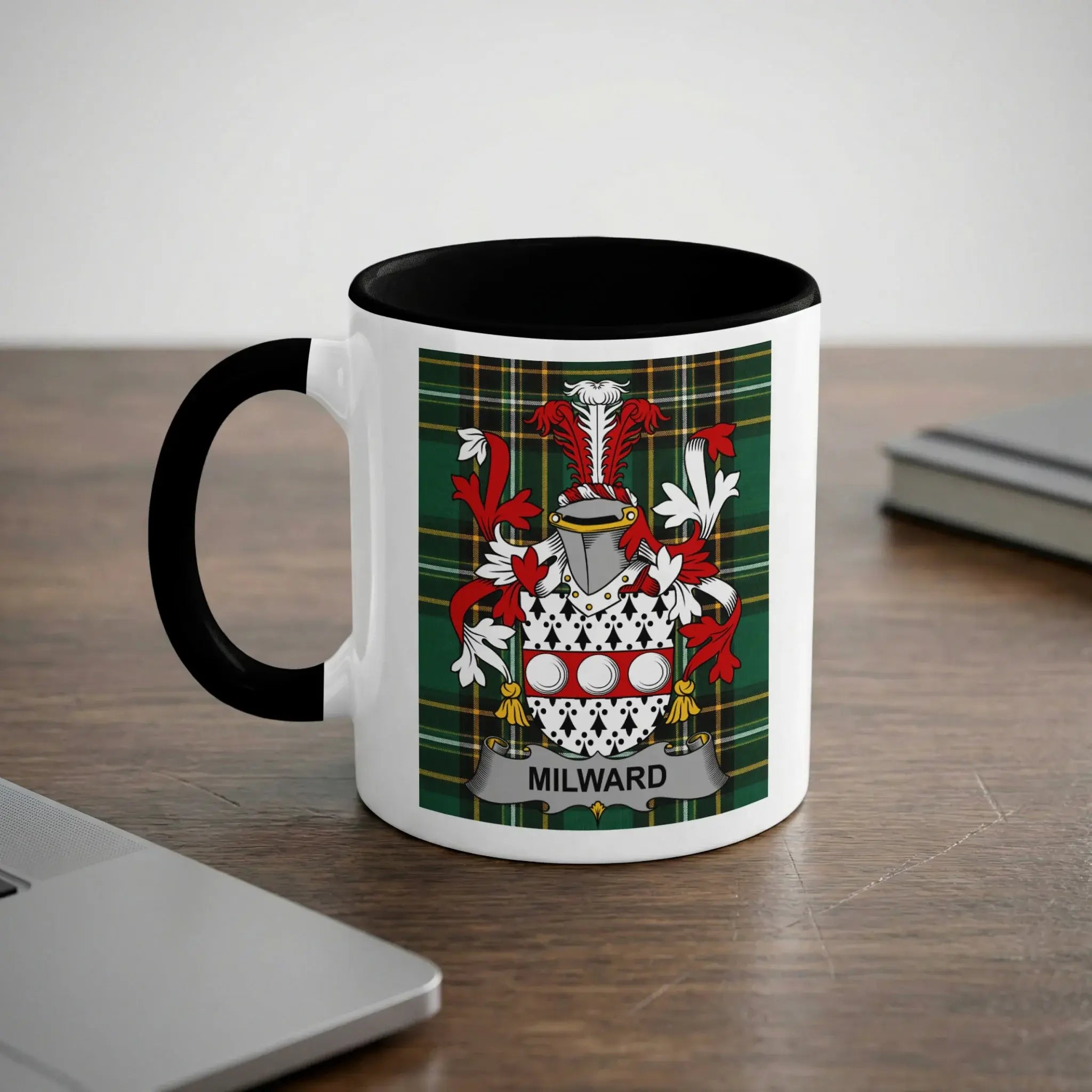 Milward Irish heritage mug with black handle and family crest