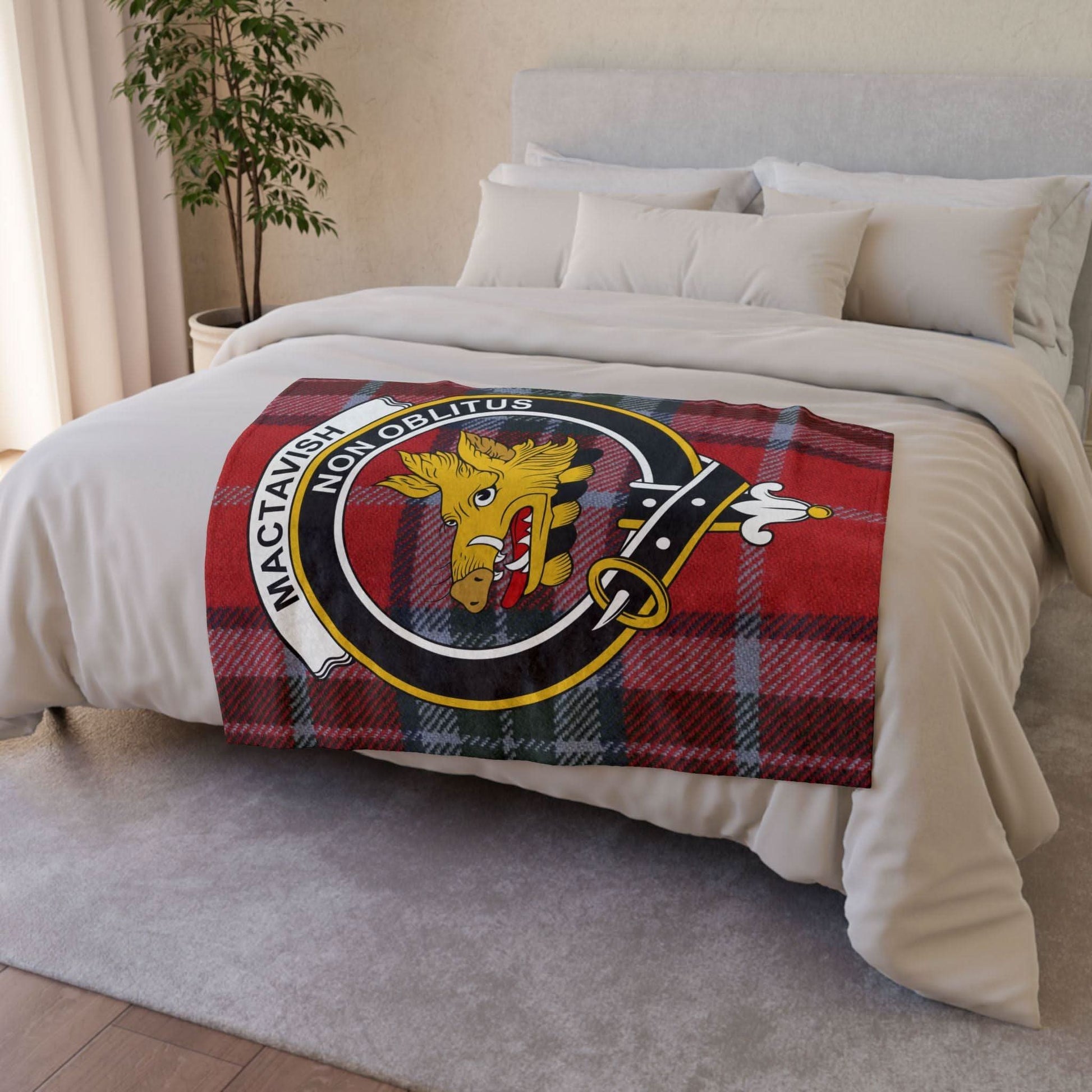 Mactavish Clan Tartan Blanket – Scottish Crest Throw, Soft & Cozy - Celtic Ancestry Gifts