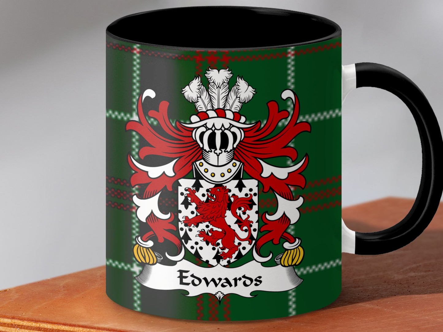 Edwards Welsh Surname with Coat of Arms Tartan Print Mug - Living Stone Gifts