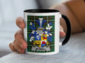 Mug featuring the McNeill family crest on a plaid background.