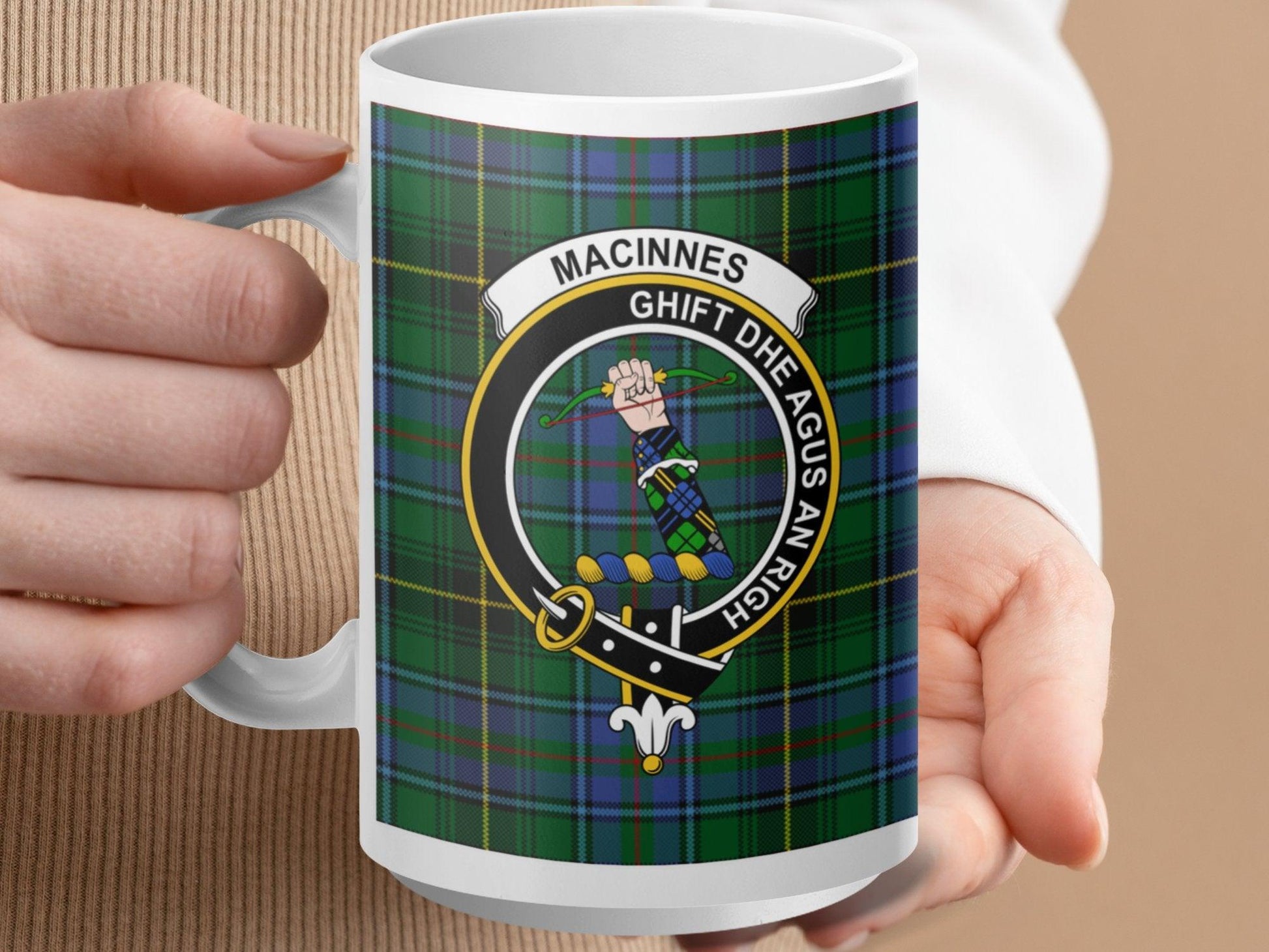 MacInnes Scottish Clan Tartan Plaid Badge Logo Mug - Living Stone Gifts