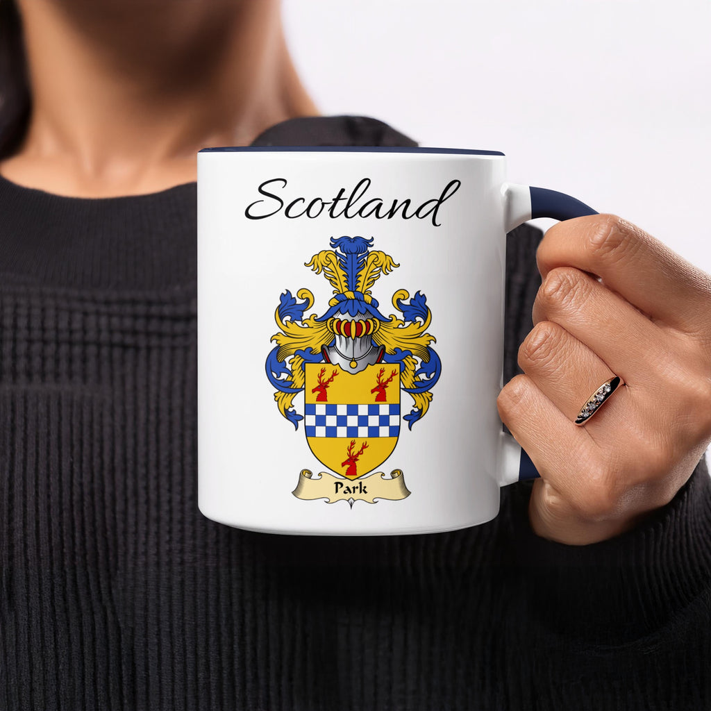 Park 11 oz Scottish family crest ceramic mug showing a Scotland-topped heraldic emblem