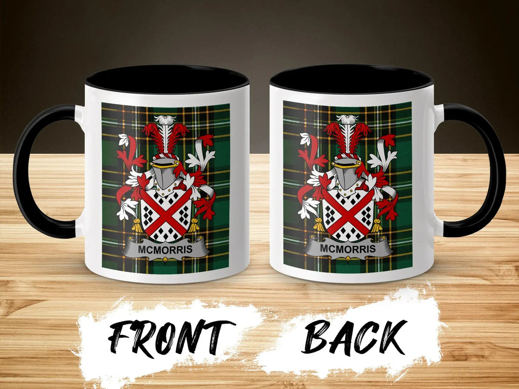 McMorris crest on plaid mug, front and back views.