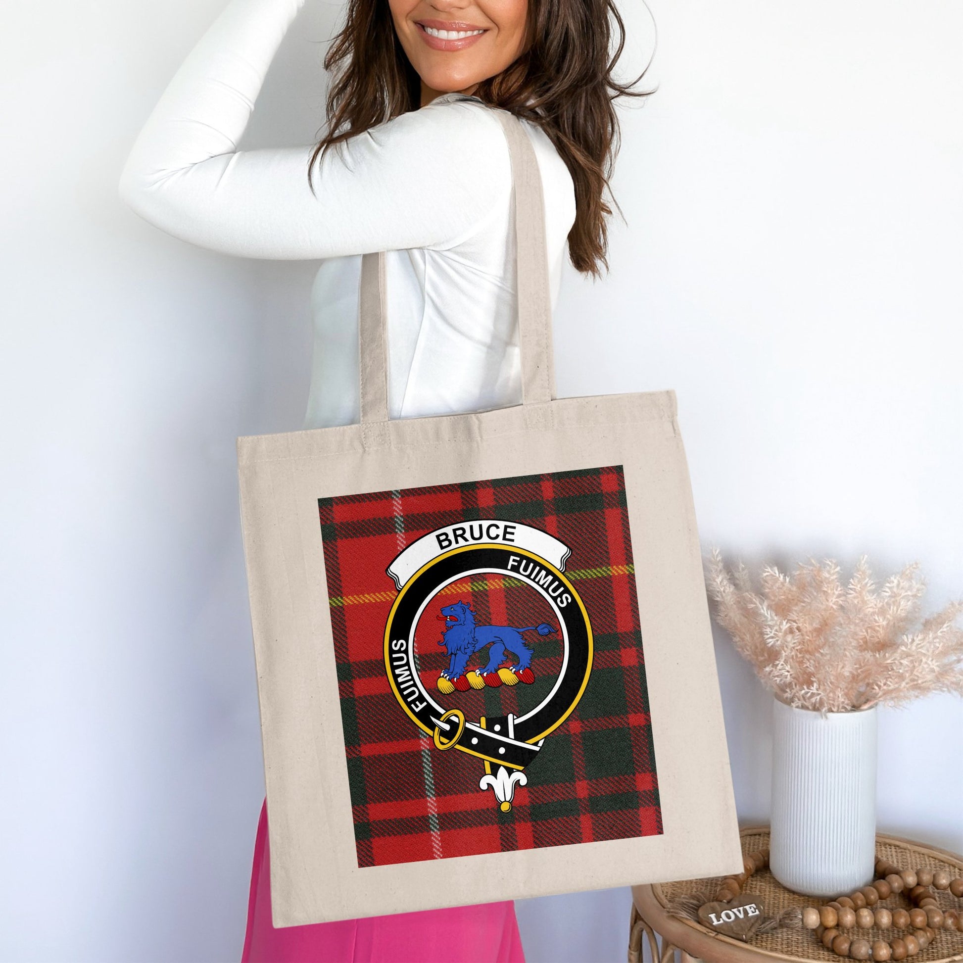 Bruce clan Scottish tartan crest Tote Bag - Living Stone Gifts