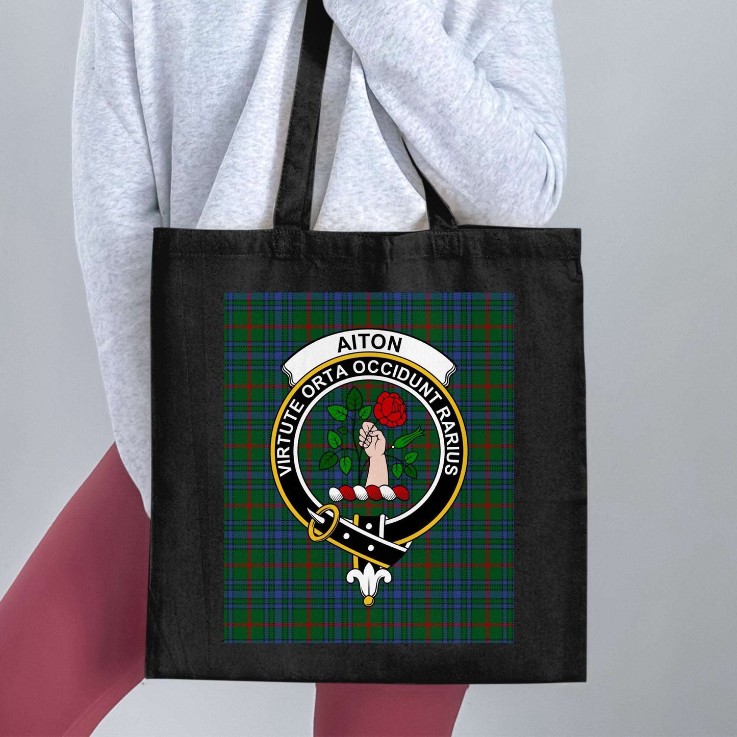 Aiton Clan Scottish Tartan Crest Tote Bag - Living Stone Gifts