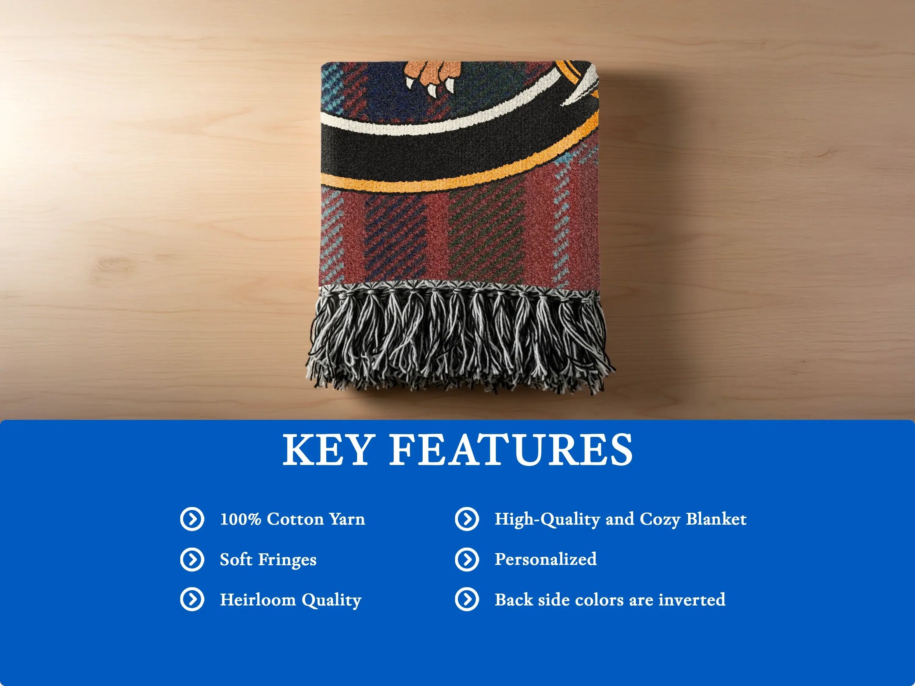 MacGillivray clan tartan woven blanket fringe close-up — cotton yarn texture and weave detail