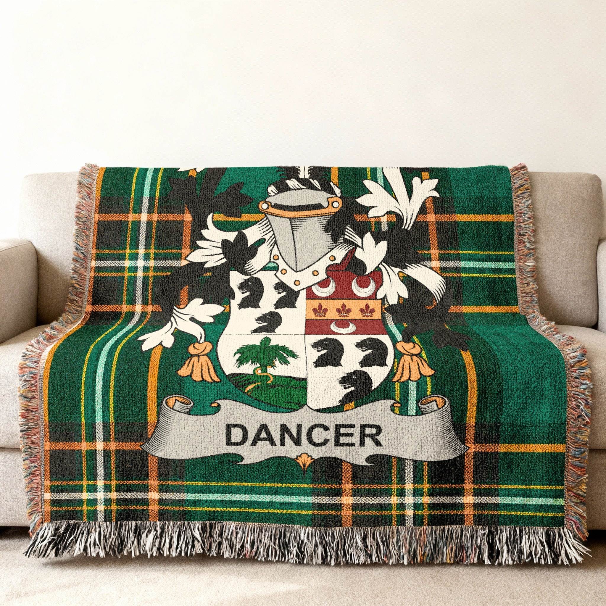 Green Plaid Dancer Family Crest Name Design Throw product type