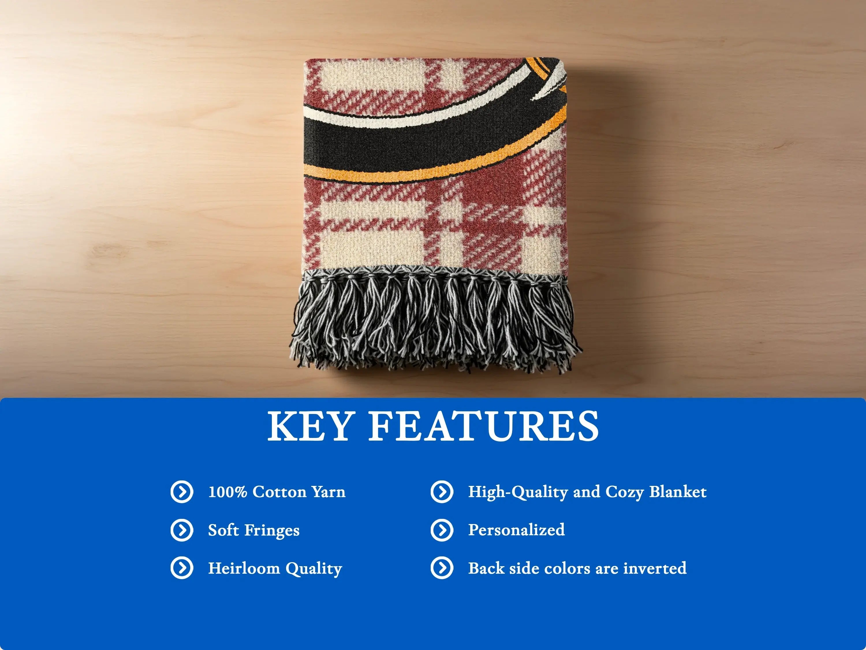 Menzies clan woven blanket size comparison — 52x37, 60x50 and 80x60 inch cotton tartan options